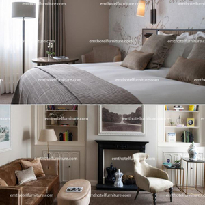 深色背景的白色床优质酒店双人卧室家具的优质家具（EMT-1666）